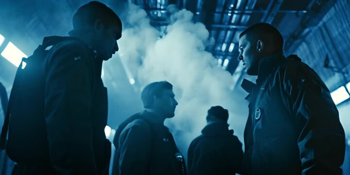 A group of people in a meeting was shrouded in blue mist