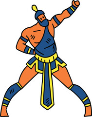 A man in a costume is standing with his arms outstretched