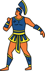 A man in a costume is standing and throwing a fist in the air