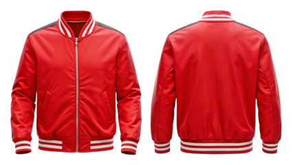 A Blank Bomber Red Jacket With White Stripe to Mockup Design