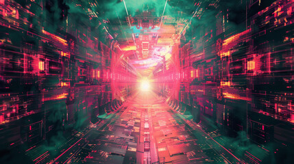 Obraz premium Complex Digital Patterns in Neon Colors 