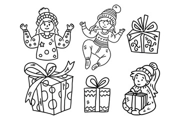 A group of children are playing with presents