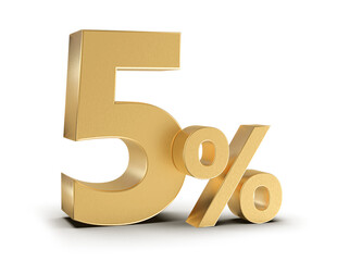 5 Percent Off Sale Gold Number 3D Render