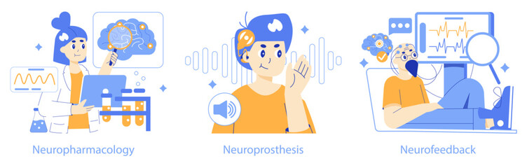 Neurotechnologies trio Vector illustration