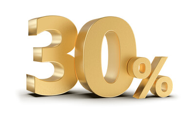 30 Percent Off Sale Gold Number 3D Render