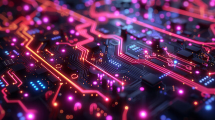 Obraz premium High Contrast Neon Circuit Background 