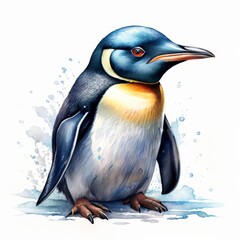 Emperor Penguin Watercolor Illustration.