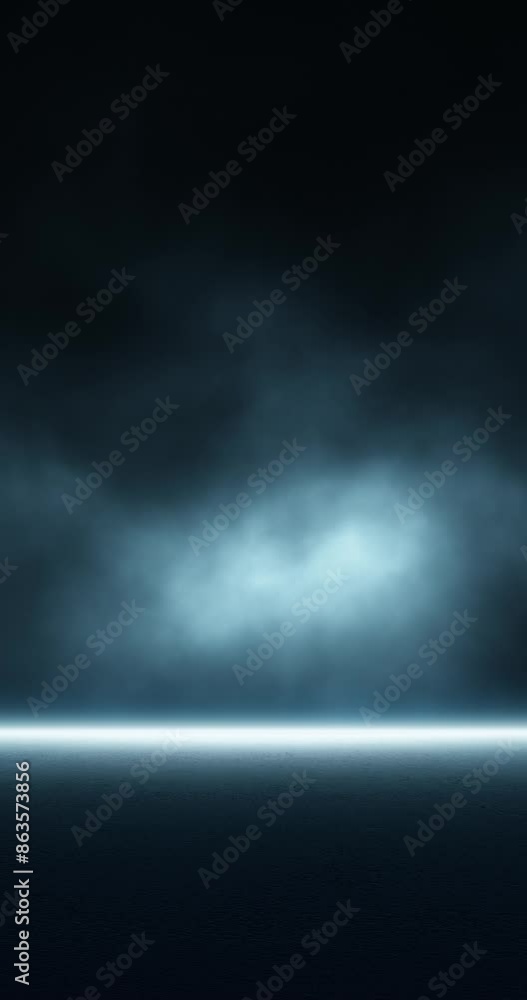 Poster loop realistic glowing empty stage and dark smoke vertical animation background.