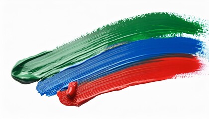 Fototapeta premium Abstract shape created by green, blue, and red acrylic paint brush strokes on a white surface