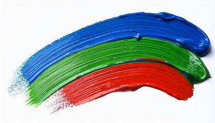 Obraz premium Three brushstrokes of red, green and blue acrylic paint forming an abstract composition