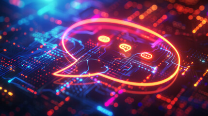 Digital Grid with Abstract Chat Icon
