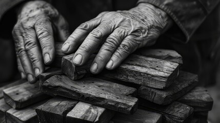 Fototapeta premium Dynamic Wood Block Game Intense Focus and Precision in Monochrome