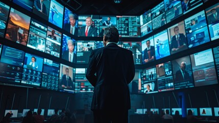 Strategic Insights Political Campaign Analyst Analyzing Voter Data and Social Media Sentiment on Multiple Screens