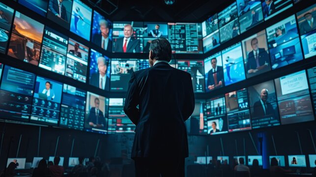 Strategic Insights Political Campaign Analyst Analyzing Voter Data and Social Media Sentiment on Multiple Screens