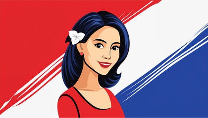 Portrait of a person with a red, white and blue background.