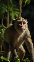 a monkey standing on a tree branch in the jungle