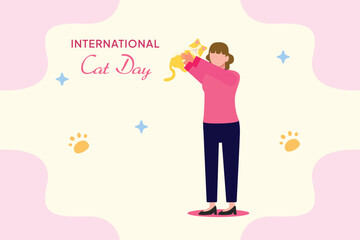 International Cat day concept. Colored flat vector illustration isolated.