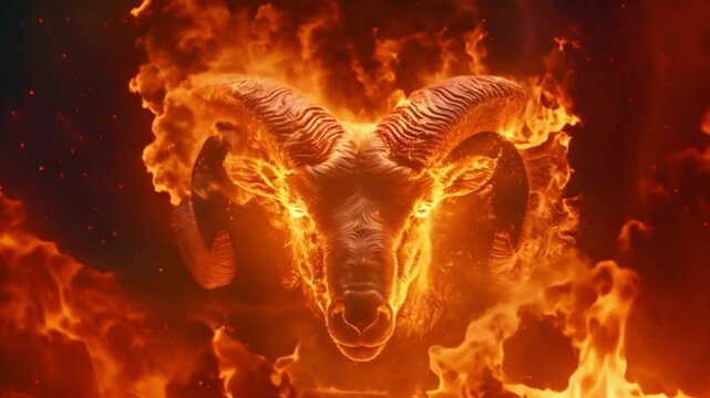 aries fiery ram head with horns astrology and zodiac sign Generative AI