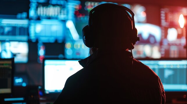 Silent Sentinel Commanding Crisis Control with Precision Emergency Services Dispatch Management Stock Photo