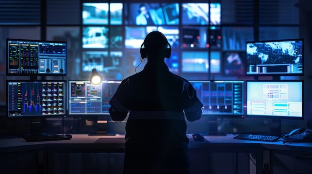 Silent Sentinel Commanding Crisis Control with Precision Emergency Services Dispatch Management Stock Photo