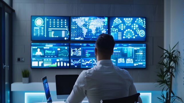 Seamless Home Automation Expert Integrator Monitors and Adjusts Systems with Precision on Multiple Displays