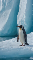 Fototapeta premium penguin standing on ice with iceberg in background