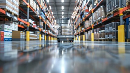 Fototapeta premium Innovative Warehouse Automation AGV Transporting Goods in Modern Facility