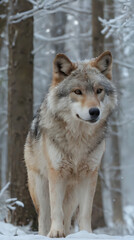 Obraz premium a wolf standing in the snow in the woods