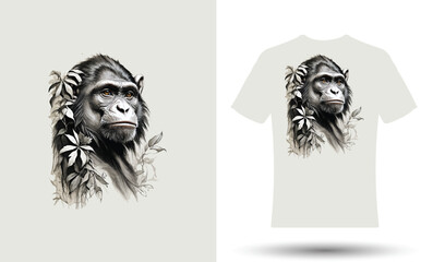 T-shirt design on with posters of gorilla illustration.