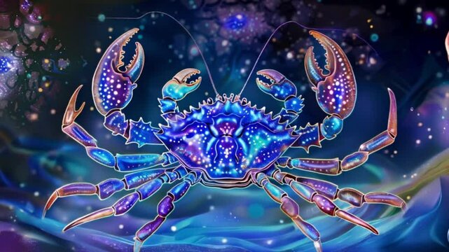 cancer crab astrology and zodiac sign with stars, universe and glowing lights Generative AI