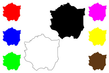 Exeter City and non-metropolitan district (United Kingdom of Great Britain and Northern Ireland, ceremonial county Devon or Devonshire, England) map vector illustration, scribble sketch map