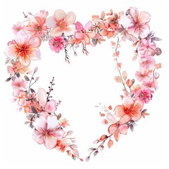 Naklejka premium Watercolor Painting Pink Floral Heart shape for wedding invitation decoration 