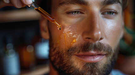 Man's Skincare: Natural Serum in Modern Setting
