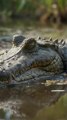 Obraz premium crocodile in the water with its head above the water surface