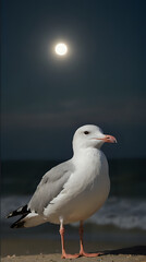 Obraz premium a standing on the beach with the moon in the background
