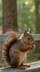 Obraz premium a squirrel sitting on a bench eating a nut