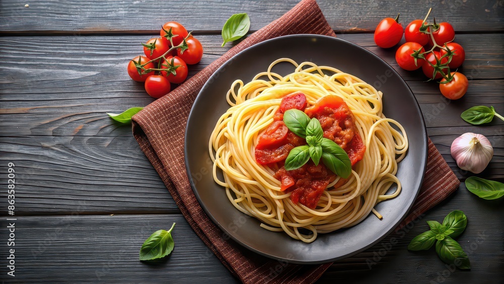 Canvas Prints Spaghetti with fresh tomato sauce and basil, pasta, Italian, food, spaghetti, noodles, tomato sauce, basil, herbs