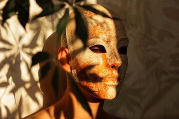 A person holding a mask in front of their face, symbolizing the act of hiding true feelings or identity.
