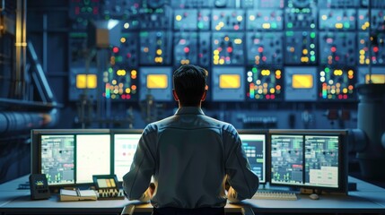 Powerhouse in Action Expert Grid Operator Ensuring Energy Efficiency and Reliability in CuttingEdge Control Room