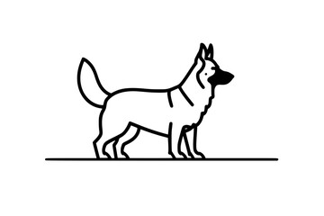 Minimalist Line Art German Shepherd Illustrations, Set of minimalist line art illustrations of a German shepherd dog in various poses, featuring clean lines and a neutral background.
