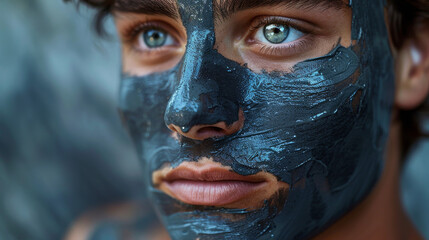 Obraz premium Charcoal Mask Application in Modern Urban Area 