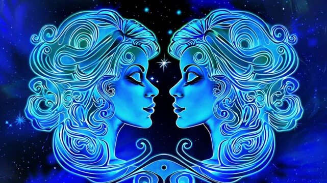 gemini twins blue colours astrology and zodiac sign Generative AI