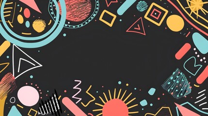 Vibrant Geometric Doodle Border Design with Blank Space for Creative Background or Flyers