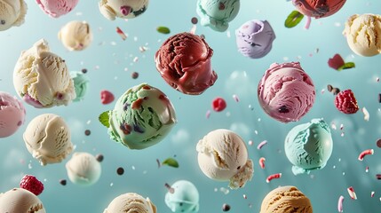 Gourmet Delights Vibrant Ice Cream Creations on Minty Canvas