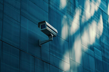 A security camera is mounted on a wall