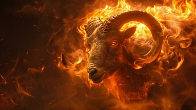 aries fiery ram animal with horns astrology and zodiac sign Generative AI