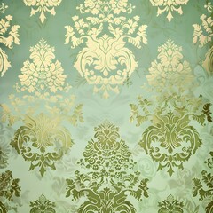 Golden flower pattern on rustic mint green background