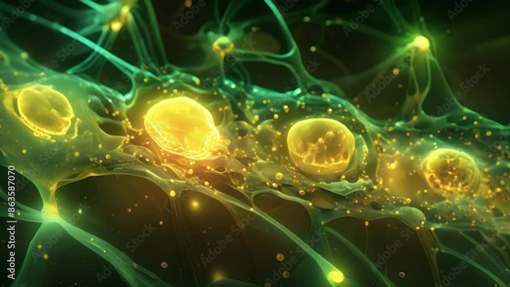Poster a microscope view of a neurons golgi apparatus a cellular organelle involved in the processing and p