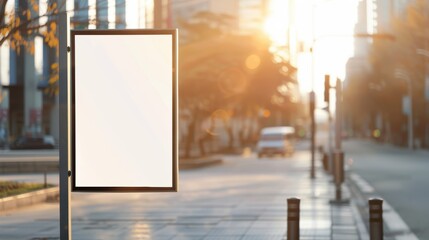 City street with blank billboard, urban area, sunny weather, ideal for advertisements