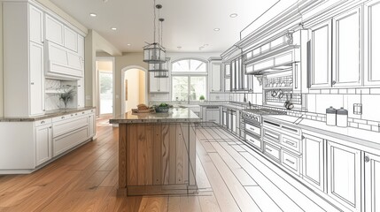 Paint roller painting interior design blueprint sketch